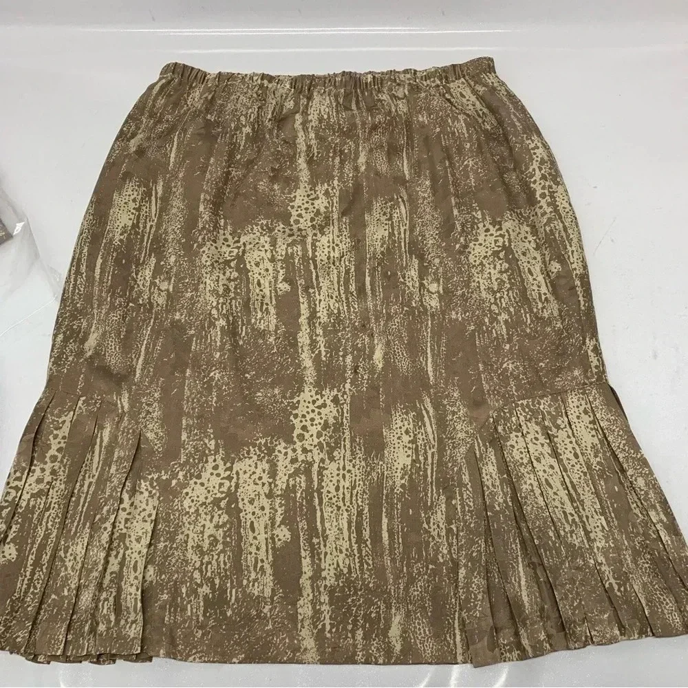 Vintage Skirt Blouse Set Size 18 100% Silk Long Sleeve Midi Pleats Elastic Wais
